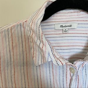 madewell button up white w/ multi colored stripes